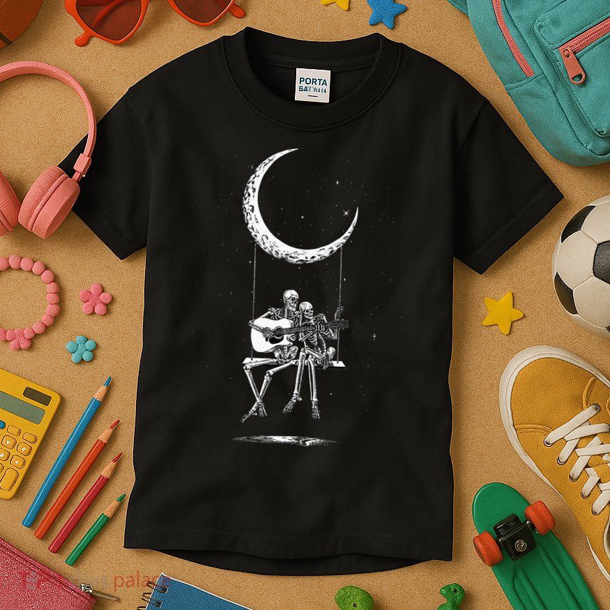 Skeleton Moon Band Tees Rock And Roll Concert Graphic Tees Kids T-Shirt