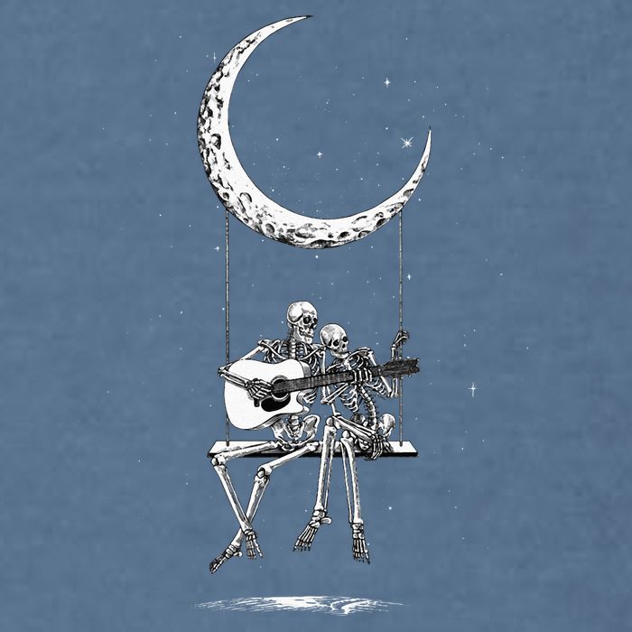 Skeleton Moon Band Tees Rock And Roll Concert Graphic Tees Garment-Dyed Sweatshirt