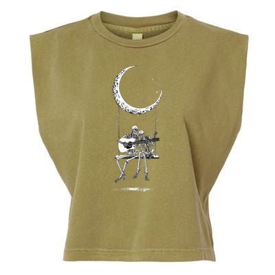 Skeleton Moon Band Tees Rock And Roll Concert Graphic Tees Garment-Dyed Women's Muscle Tee