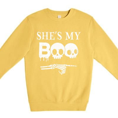 SheS My Boo Skull Face Matching Halloween Couples Funny Gift Premium Crewneck Sweatshirt