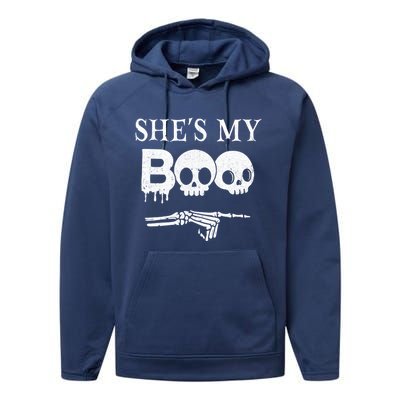 SheS My Boo Skull Face Matching Halloween Couples Funny Gift Performance Fleece Hoodie