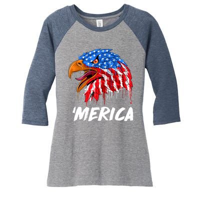 Sweet Merica Ball Eagle Women's Tri-Blend 3/4-Sleeve Raglan Shirt