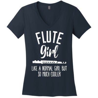 School Marching Band Funny Flute Girl Women's V-Neck T-Shirt