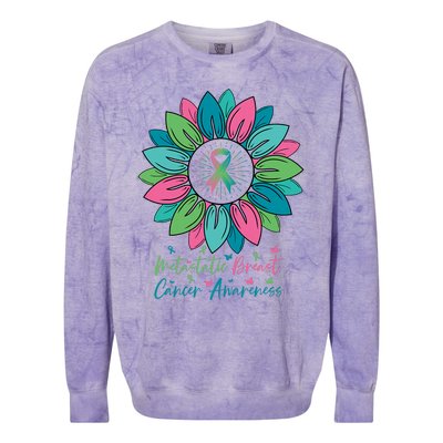 Sunflower Metastatic Breast Cancer Awareness Month Colorblast Crewneck Sweatshirt