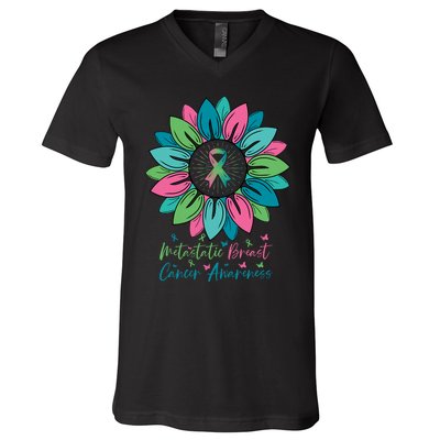 Sunflower Metastatic Breast Cancer Awareness Month V-Neck T-Shirt