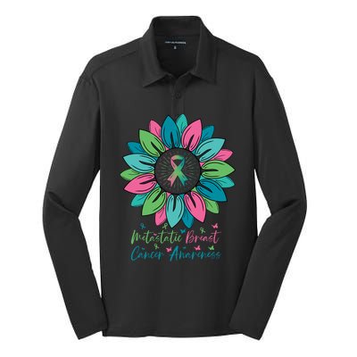 Sunflower Metastatic Breast Cancer Awareness Month Silk Touch Performance Long Sleeve Polo