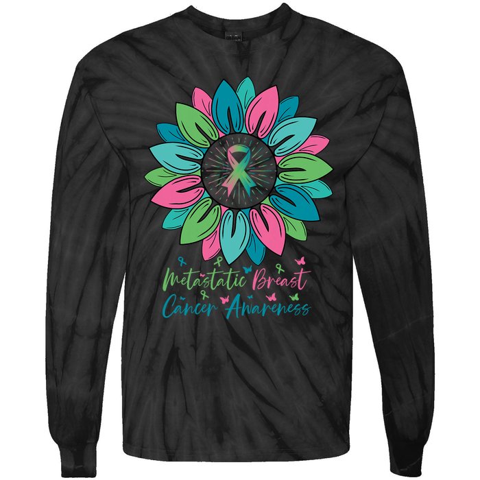 Sunflower Metastatic Breast Cancer Awareness Month Tie-Dye Long Sleeve Shirt