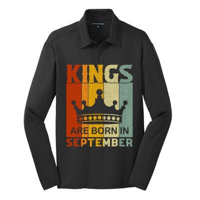 September Month Bday Party Kings Are Born In September Great Gift Silk Touch Performance Long Sleeve Polo