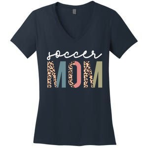 Soccer Mom Cute Mom Life Soccer Game Day Cheer Mom Leopard Women's V-Neck T-Shirt