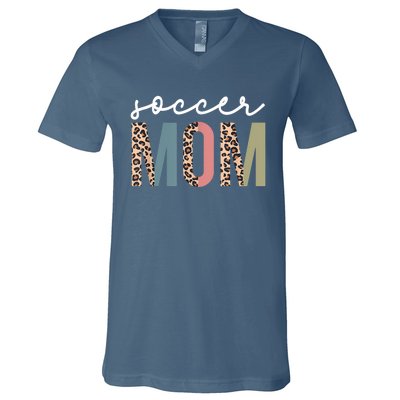 Soccer Mom Cute Mom Life Soccer Game Day Cheer Mom Leopard V-Neck T-Shirt