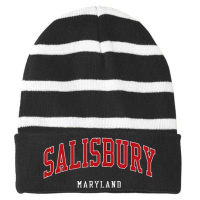 Salisbury Maryland College University Style Striped Beanie with Solid Band