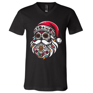 Santa Mexico Calavera Christmas Gift V-Neck T-Shirt