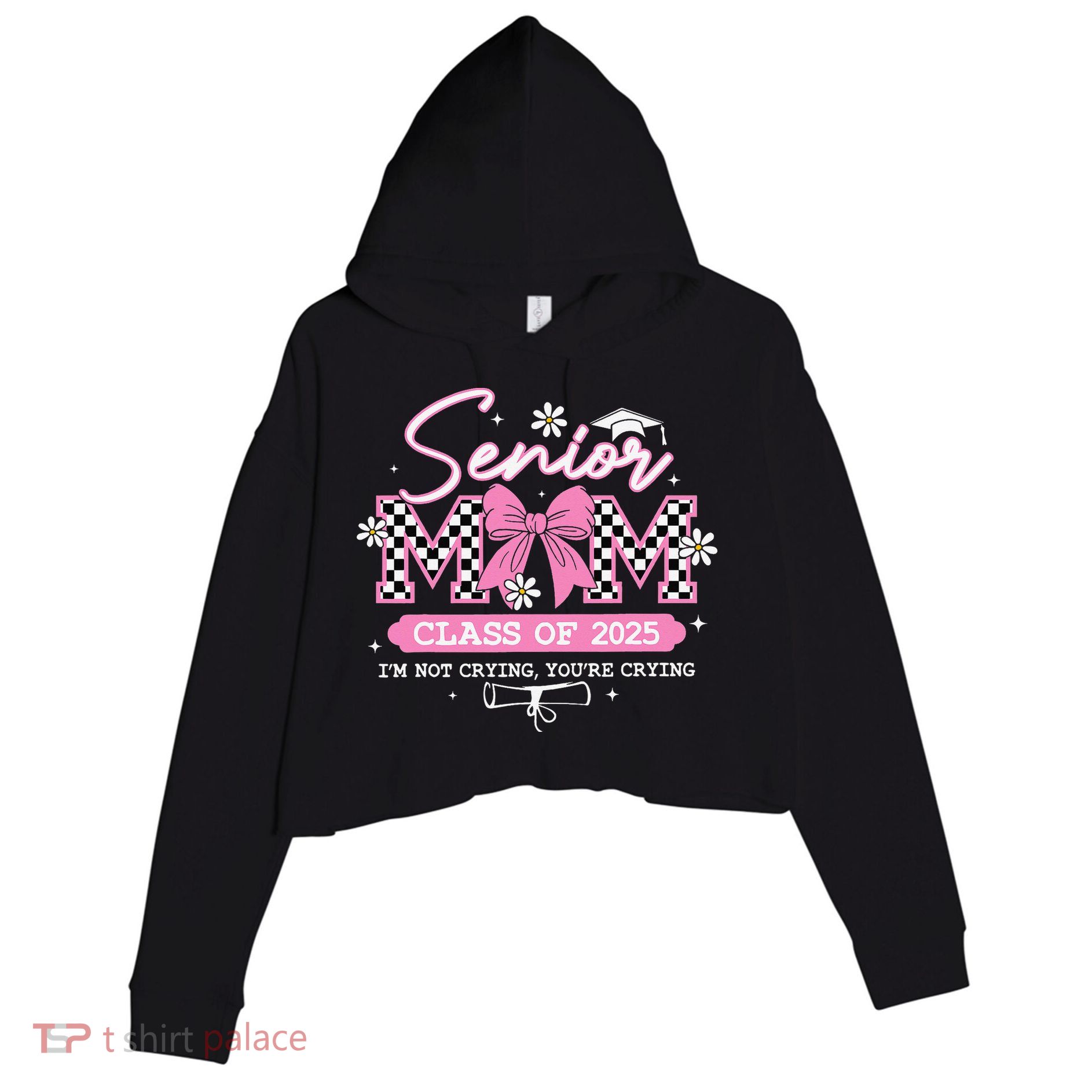 Senior Mom Class Of 2025 Senior 2025 Coquette Bow Crop Fleece Hoodie