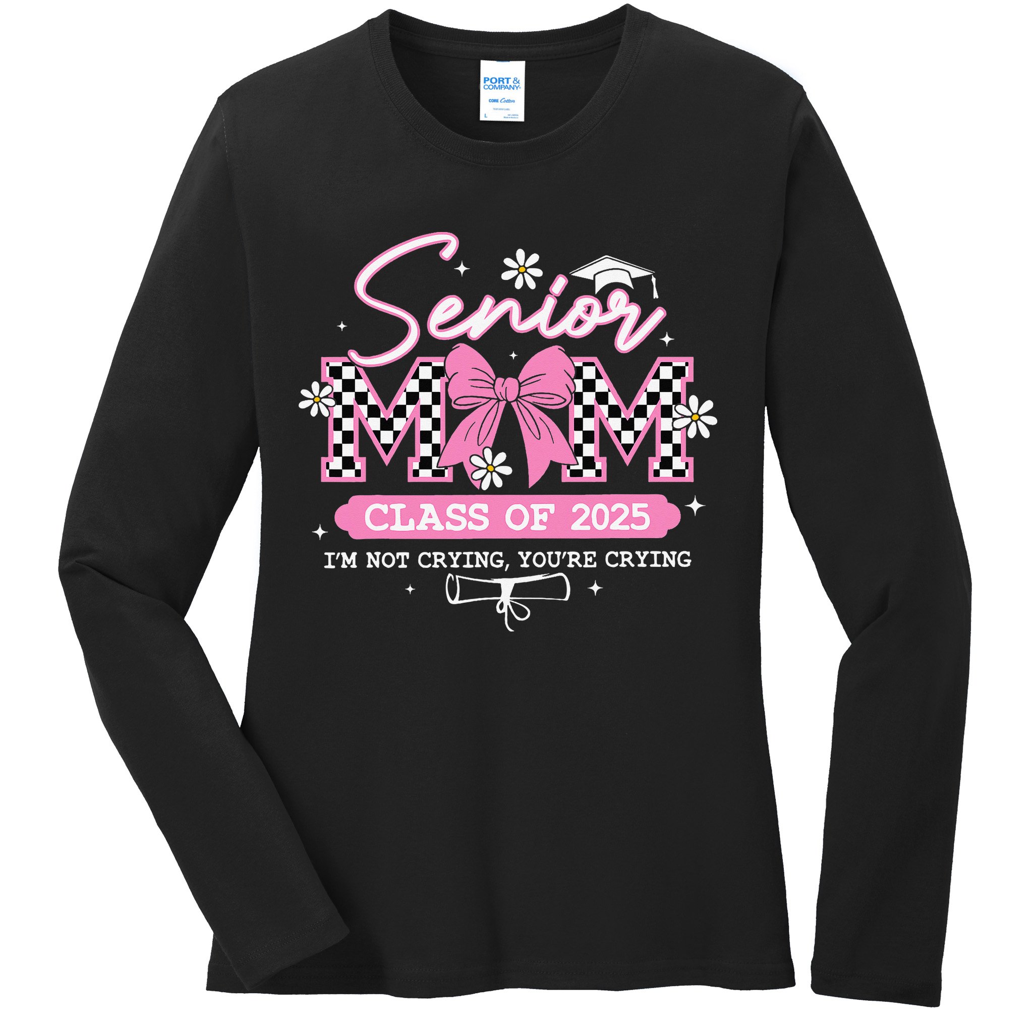 Senior Mom Class Of 2025 Senior 2025 Coquette Bow Ladies Long Sleeve Shirt