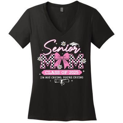 Senior Mom Class Of 2025 Senior 2025 Coquette Bow Women's V-Neck T-Shirt