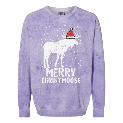 Santa Merry Christmoose Funny Christmas Moose Pajama Colorblast Crewneck Sweatshirt