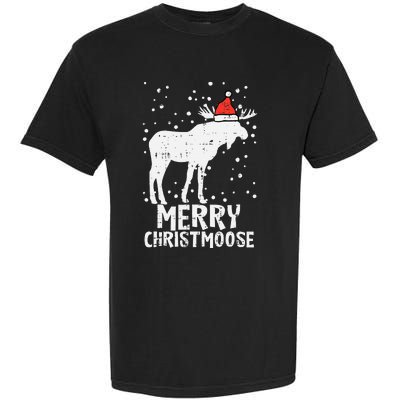 Santa Merry Christmoose Funny Christmas Moose Pajama Garment-Dyed Heavyweight T-Shirt