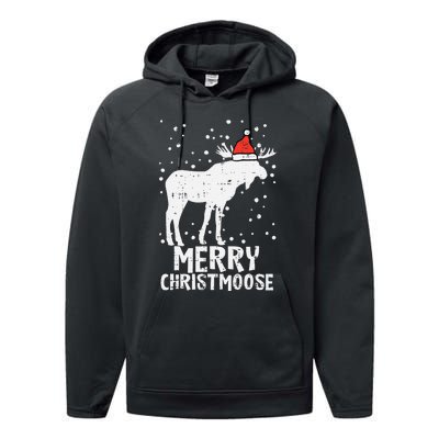 Santa Merry Christmoose Funny Christmas Moose Pajama Performance Fleece Hoodie