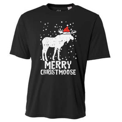 Santa Merry Christmoose Funny Christmas Moose Pajama Cooling Performance Crew T-Shirt