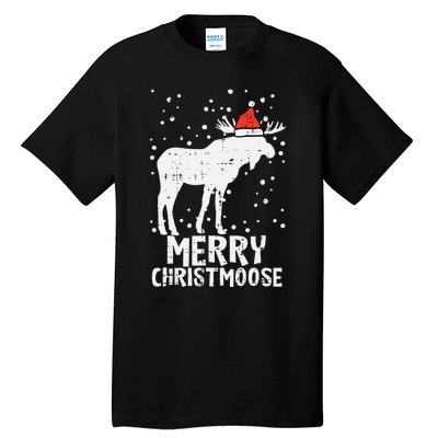 Santa Merry Christmoose Funny Christmas Moose Pajama Tall T-Shirt