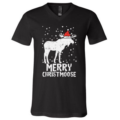 Santa Merry Christmoose Funny Christmas Moose Pajama V-Neck T-Shirt