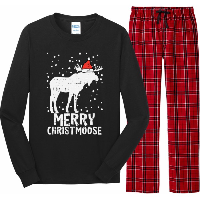 Santa Merry Christmoose Funny Christmas Moose Pajama Long Sleeve Pajama Set