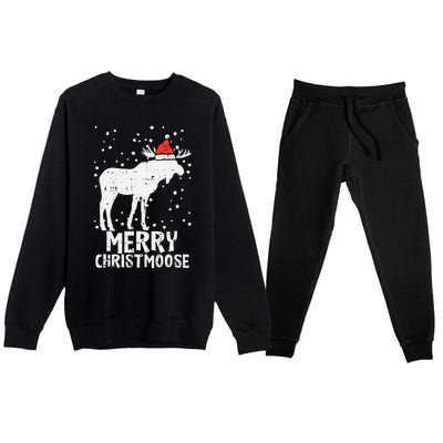 Santa Merry Christmoose Funny Christmas Moose Pajama Premium Crewneck Sweatsuit Set