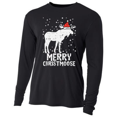 Santa Merry Christmoose Funny Christmas Moose Pajama Cooling Performance Long Sleeve Crew