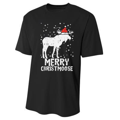 Santa Merry Christmoose Funny Christmas Moose Pajama Performance Sprint T-Shirt