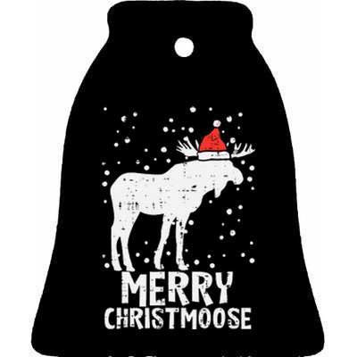 Santa Merry Christmoose Funny Christmas Moose Pajama Ceramic Bell Ornament