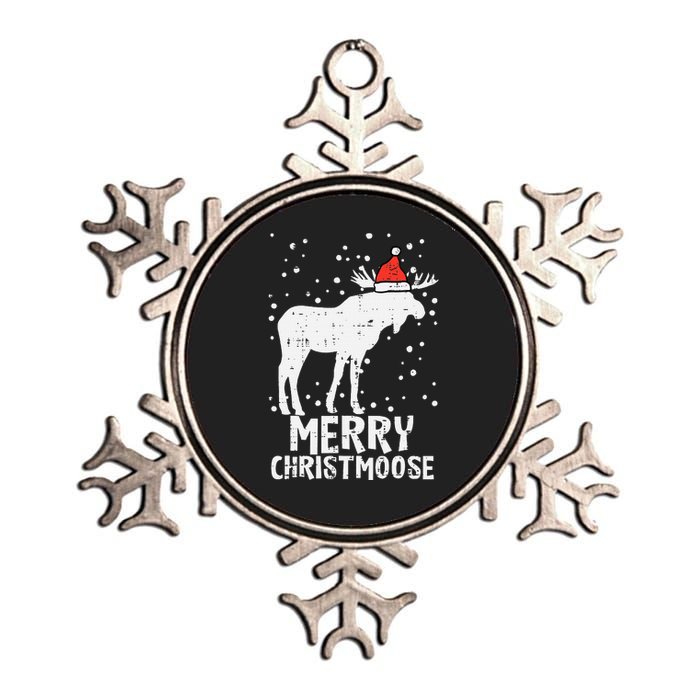 Santa Merry Christmoose Funny Christmas Moose Pajama Metallic Star Ornament