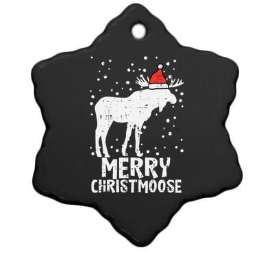 Santa Merry Christmoose Funny Christmas Moose Pajama Ceramic Star Ornament