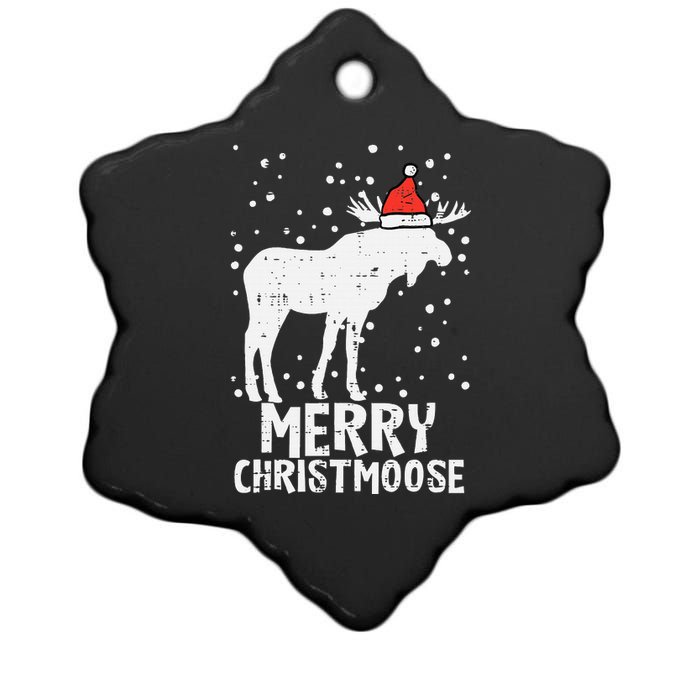 Santa Merry Christmoose Funny Christmas Moose Pajama Ceramic Star Ornament