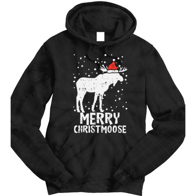 Santa Merry Christmoose Funny Christmas Moose Pajama Tie Dye Hoodie