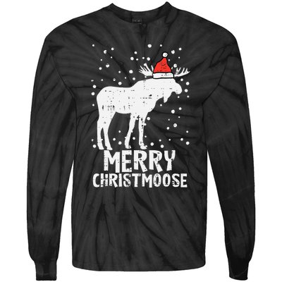 Santa Merry Christmoose Funny Christmas Moose Pajama Tie-Dye Long Sleeve Shirt