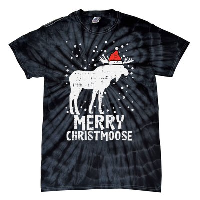 Santa Merry Christmoose Funny Christmas Moose Pajama Tie-Dye T-Shirt