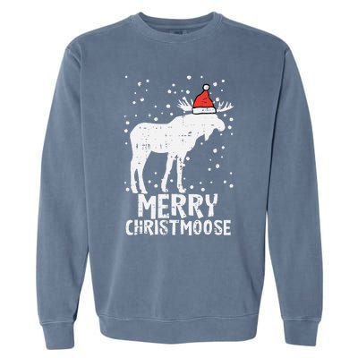 Santa Merry Christmoose Funny Christmas Moose Pajama Garment-Dyed Sweatshirt