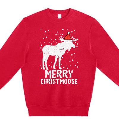 Santa Merry Christmoose Funny Christmas Moose Pajama Premium Crewneck Sweatshirt