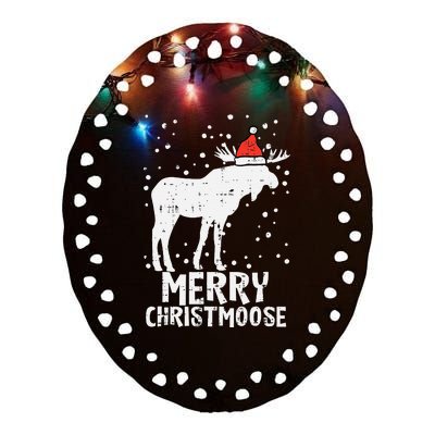 Santa Merry Christmoose Funny Christmas Moose Pajama Ceramic Oval Ornament