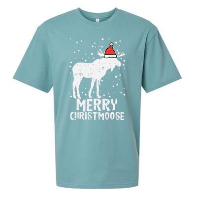 Santa Merry Christmoose Funny Christmas Moose Pajama Sueded Cloud Jersey T-Shirt