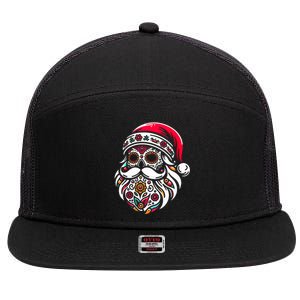 Santa Mexico Calavera Christmas 7 Panel Mesh Trucker Snapback Hat