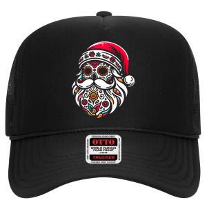 Santa Mexico Calavera Christmas High Crown Mesh Back Trucker Hat