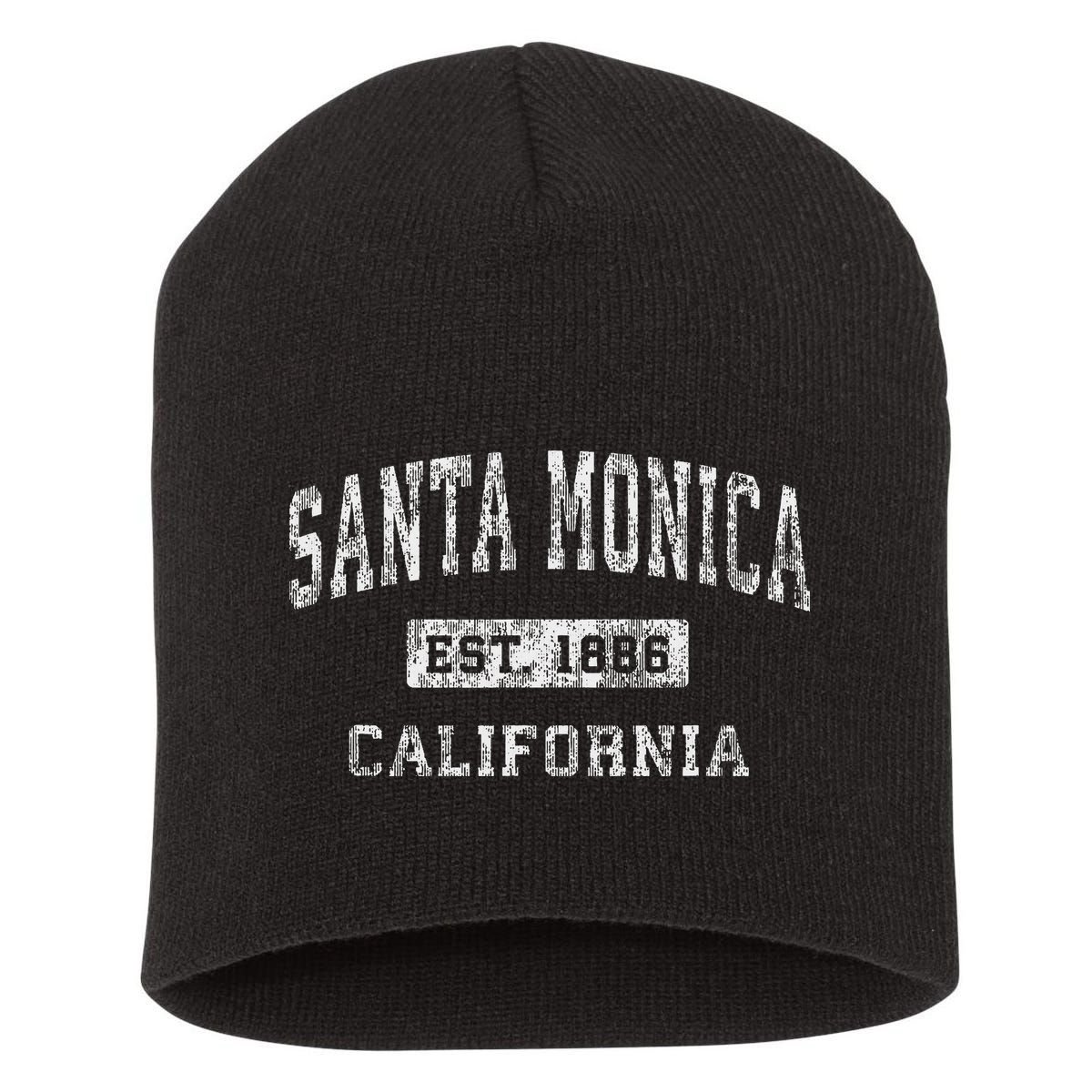 Santa Monica California Ca Vintage Established Sports Design Short Acrylic Beanie