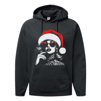 Stylish Mrs Claus Merry Christmas Xmas Vintage Women Performance Fleece Hoodie