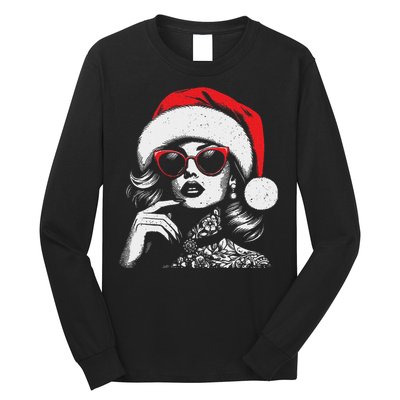 Stylish Mrs Claus Merry Christmas Xmas Vintage Women Long Sleeve Shirt