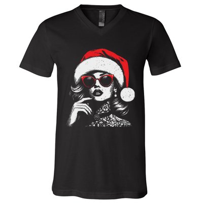 Stylish Mrs Claus Merry Christmas Xmas Vintage Women V-Neck T-Shirt