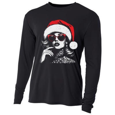 Stylish Mrs Claus Merry Christmas Xmas Vintage Women Cooling Performance Long Sleeve Crew