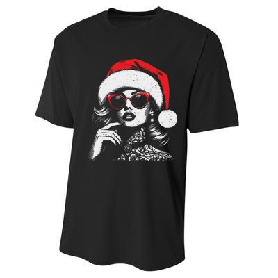 Stylish Mrs Claus Merry Christmas Xmas Vintage Women Performance Sprint T-Shirt