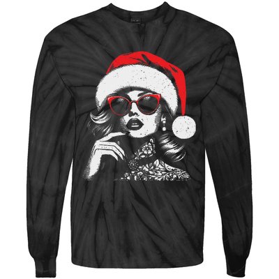 Stylish Mrs Claus Merry Christmas Xmas Vintage Women Tie-Dye Long Sleeve Shirt