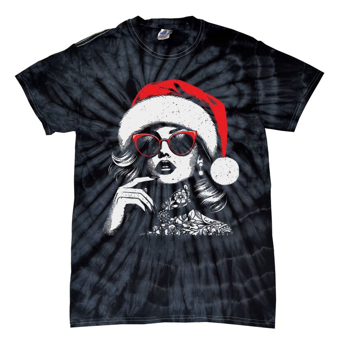 Stylish Mrs Claus Merry Christmas Xmas Vintage Women Tie-Dye T-Shirt